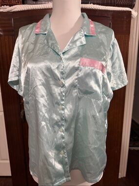 Silky Mint Green Pajama Top with Pink Trim